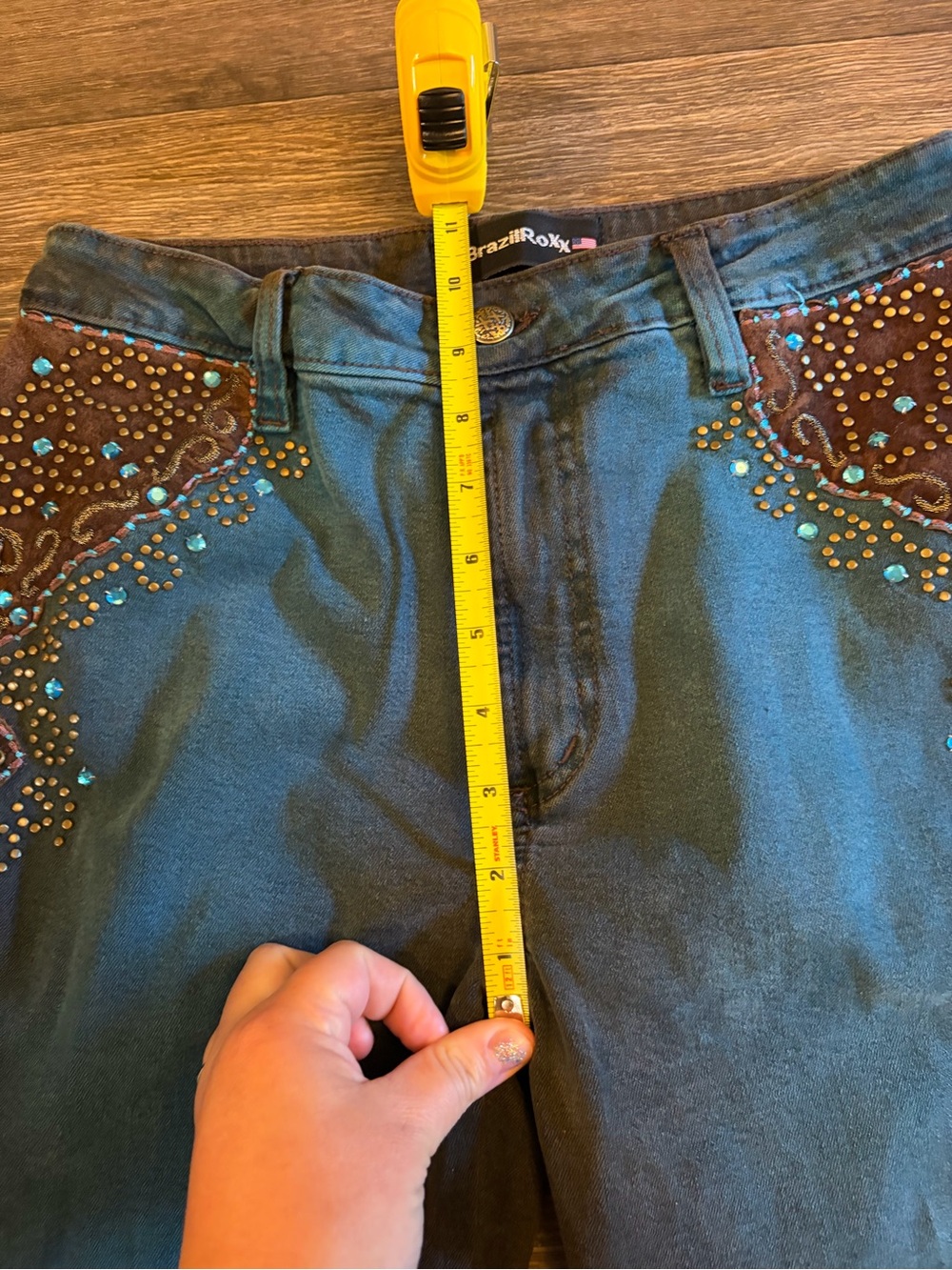 Brazil Roxx Women’s Y2K Western Bling Blue & Brown Patina Wash Jeans BR 44/US 8 - Picture 5 of 9
